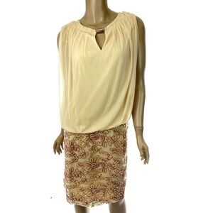 Chelsea Suite Beige Blouson Dress Size 16 Sleeveless Sheer Bodice Polyester